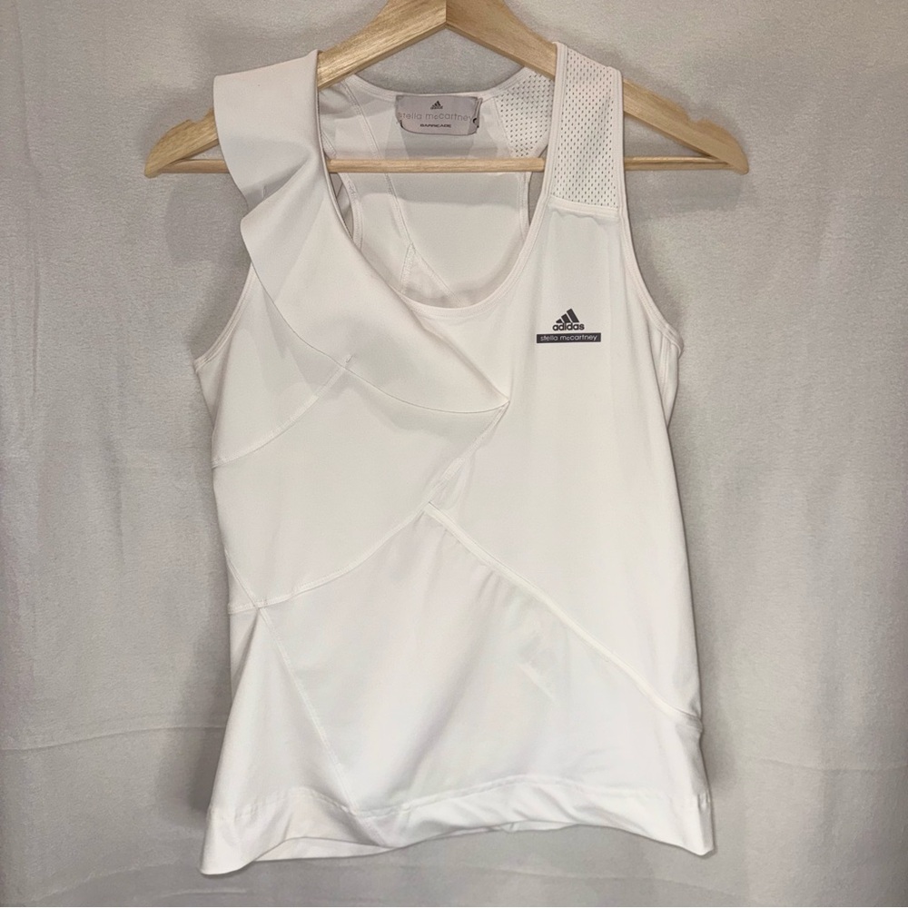 Adidas x Stella McCartney White Ruffle Athletic Tank | Designer Activewear